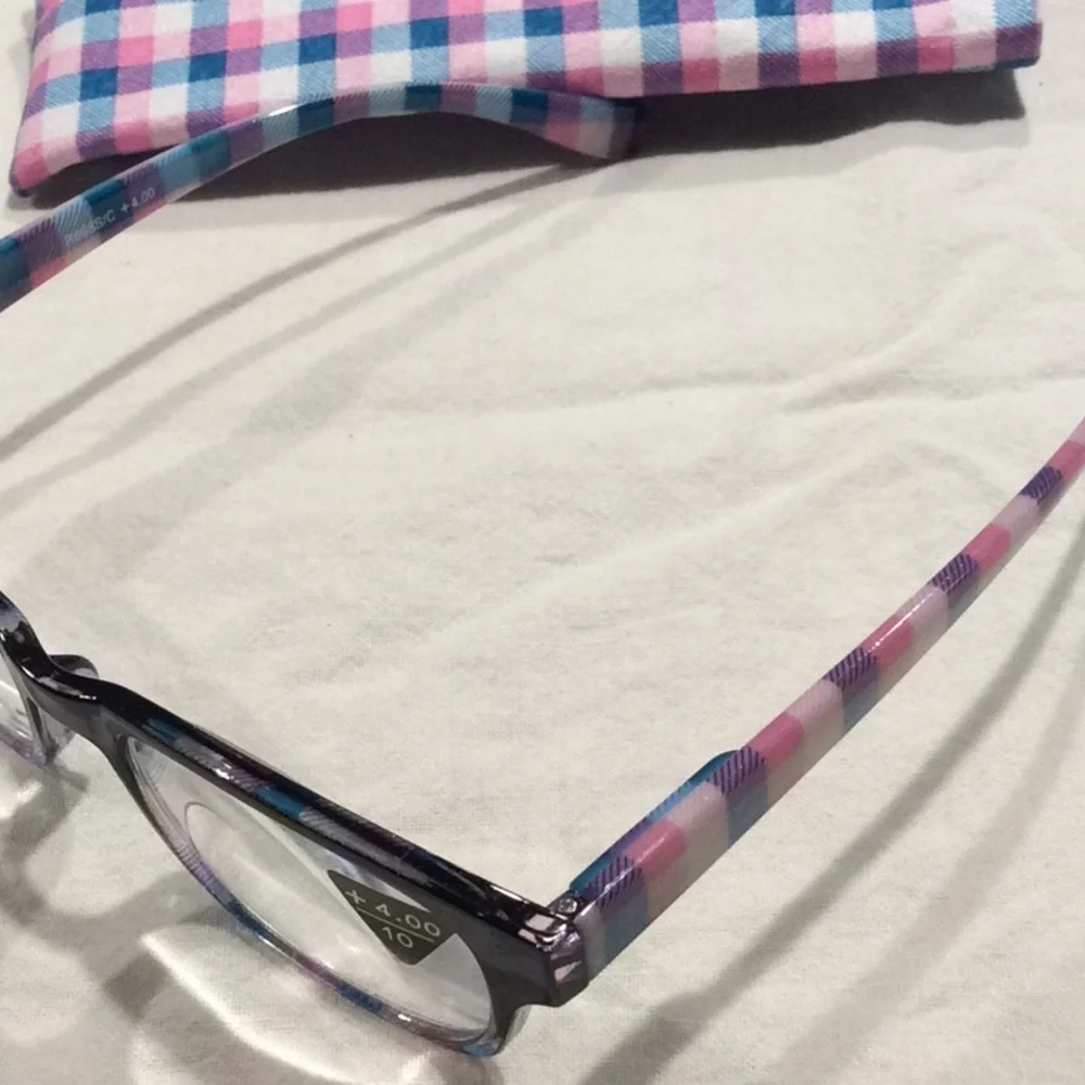 Pink & Blue Gingham Reading Glasses & MatchingCase